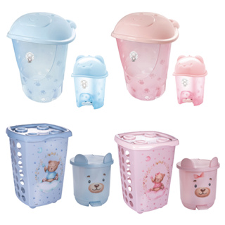 KIT CESTO DE ROUPAS + LIXEIRA PARA BEBÊ INFANTIL COM TAMPA E PEDAL - ADOLETA, PLASÚTIL, PLASTIBABY em Oferta na Shopee