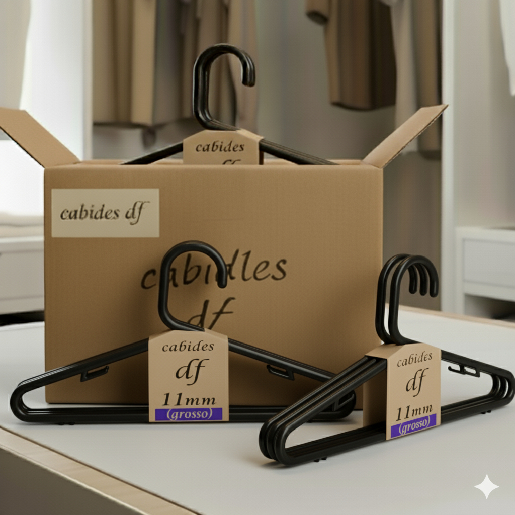 Kit 36 Cabides Extra Grosso Tradicional Reforçado 11mm Preto em Oferta na Shopee
