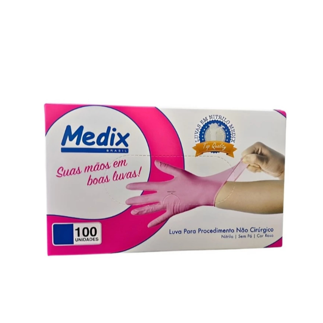 Luva nitrilica rosa Sem Pó Descartável Cx 100UN P/M/G Alta Qualidade em Oferta na Shopee
