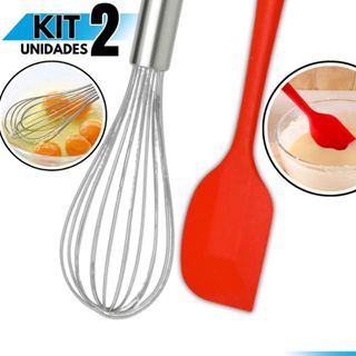 Kit Espátula Pão Duro Silicone + Fouet Batedor Inox | Utensílios Cozinha Confeitaria em Oferta na Shopee