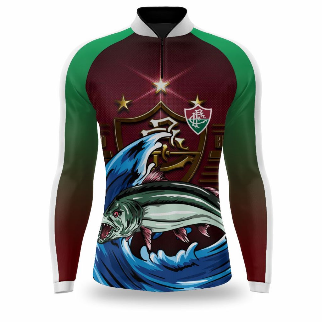 Camisa Masculina Camiseta Pesca Proteção Térmica Uv50+ Blusa Flu Tricolor Time de Guerreiros