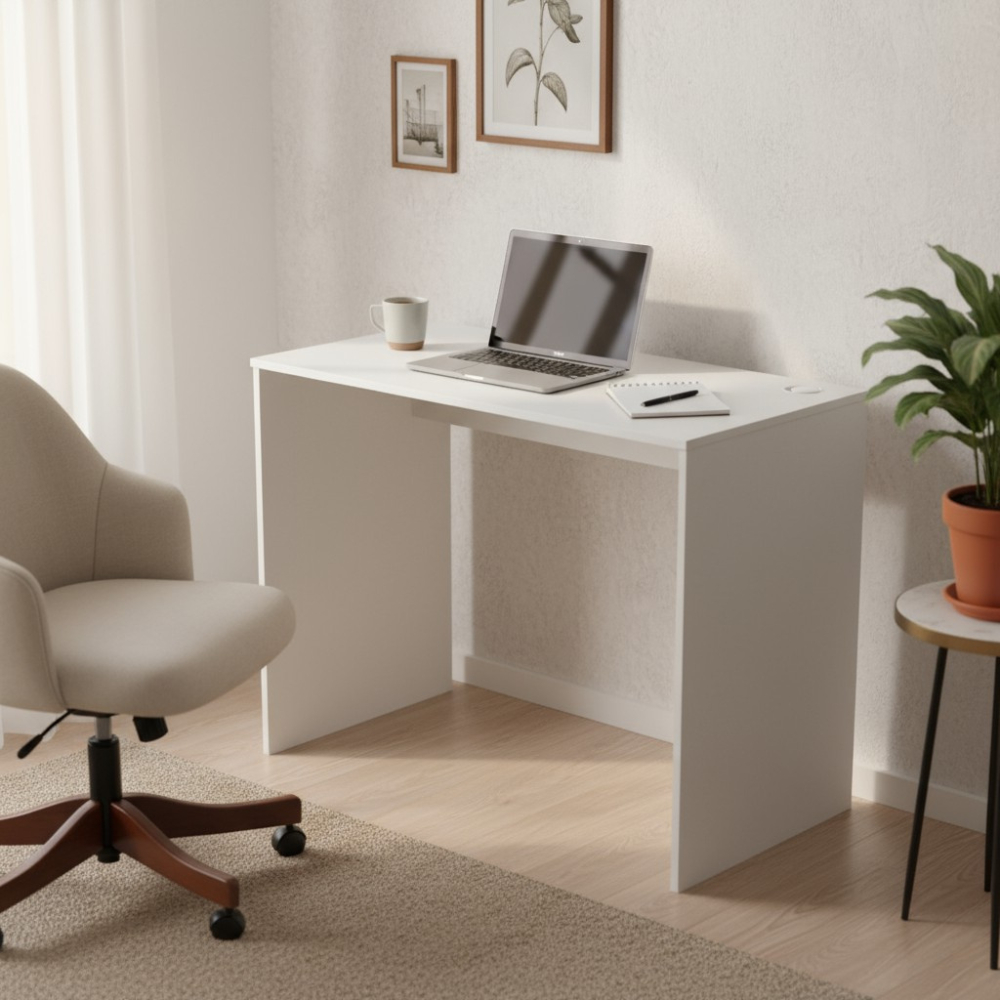 Escrivaninha Mesa 90cm Branco Sem Gaveta Quarto Sala Escritório Notebook Penteadeira Multiuso MDF