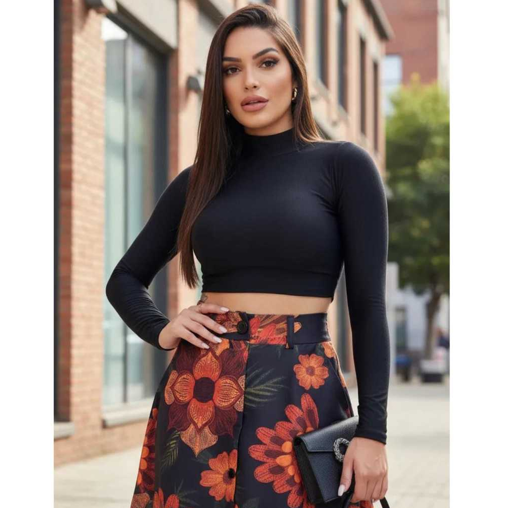 Cropped Gola Alta Manga Longa Em Suplex/casual ou  esportes em Oferta na Shopee