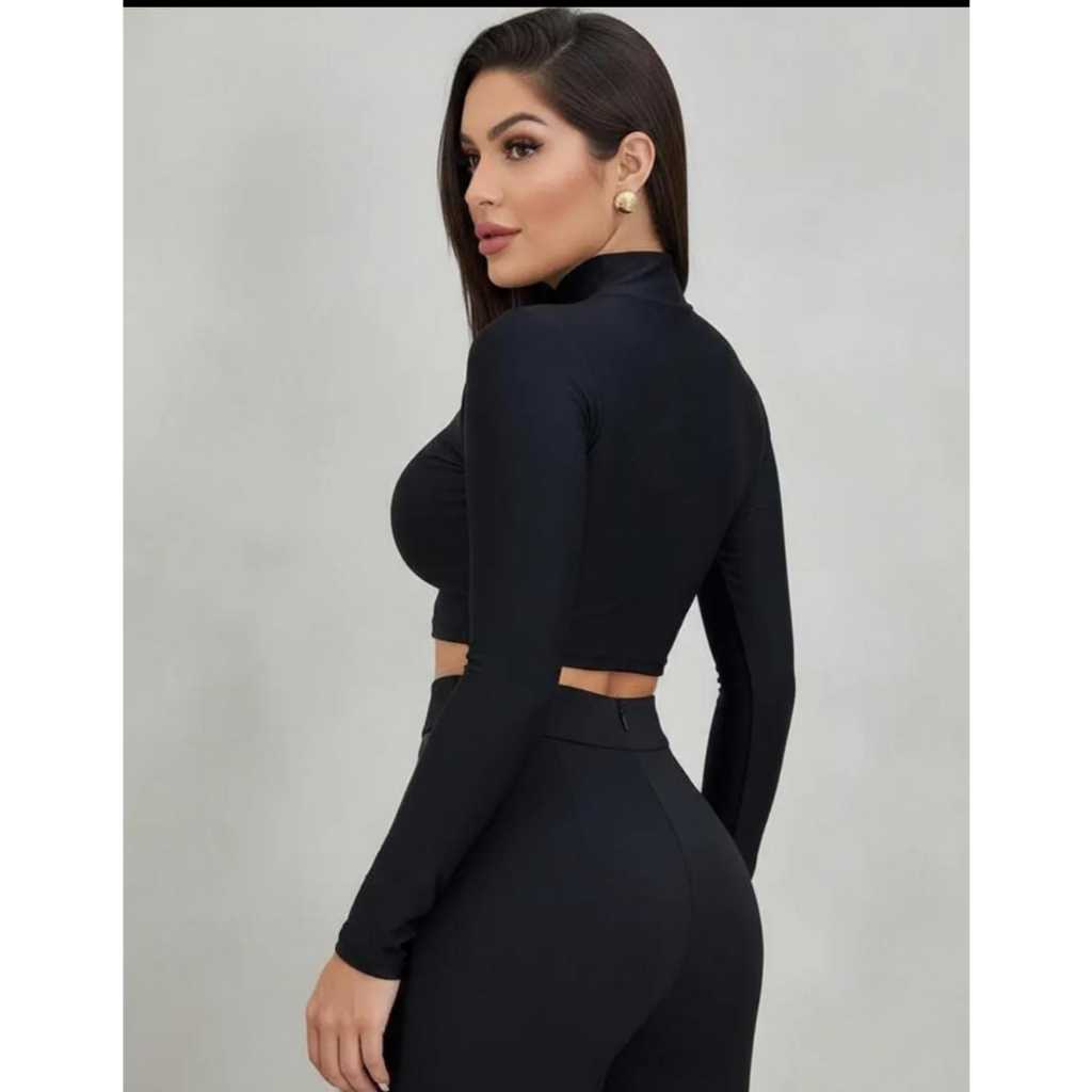 Cropped Gola Alta Manga Longa Em Suplex/casual ou  esportes