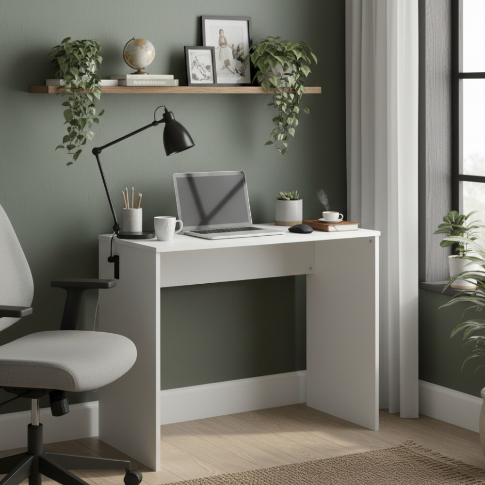 Mesa Estudo Escrivaninha 90cm Sem Gaveta Branco MDF Quarto Home Office Trabalho Gamer Penteadeira