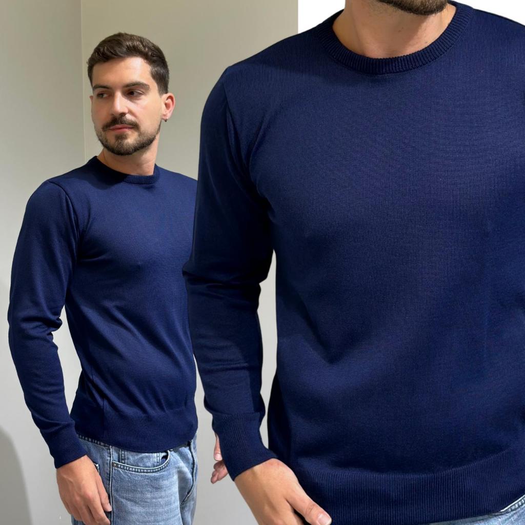 Roupa Suéter Masculino Fechado Tricot Lã Gola Redonda Manga Longa Clássico Estiloso Versátil Liso em Oferta na Shopee