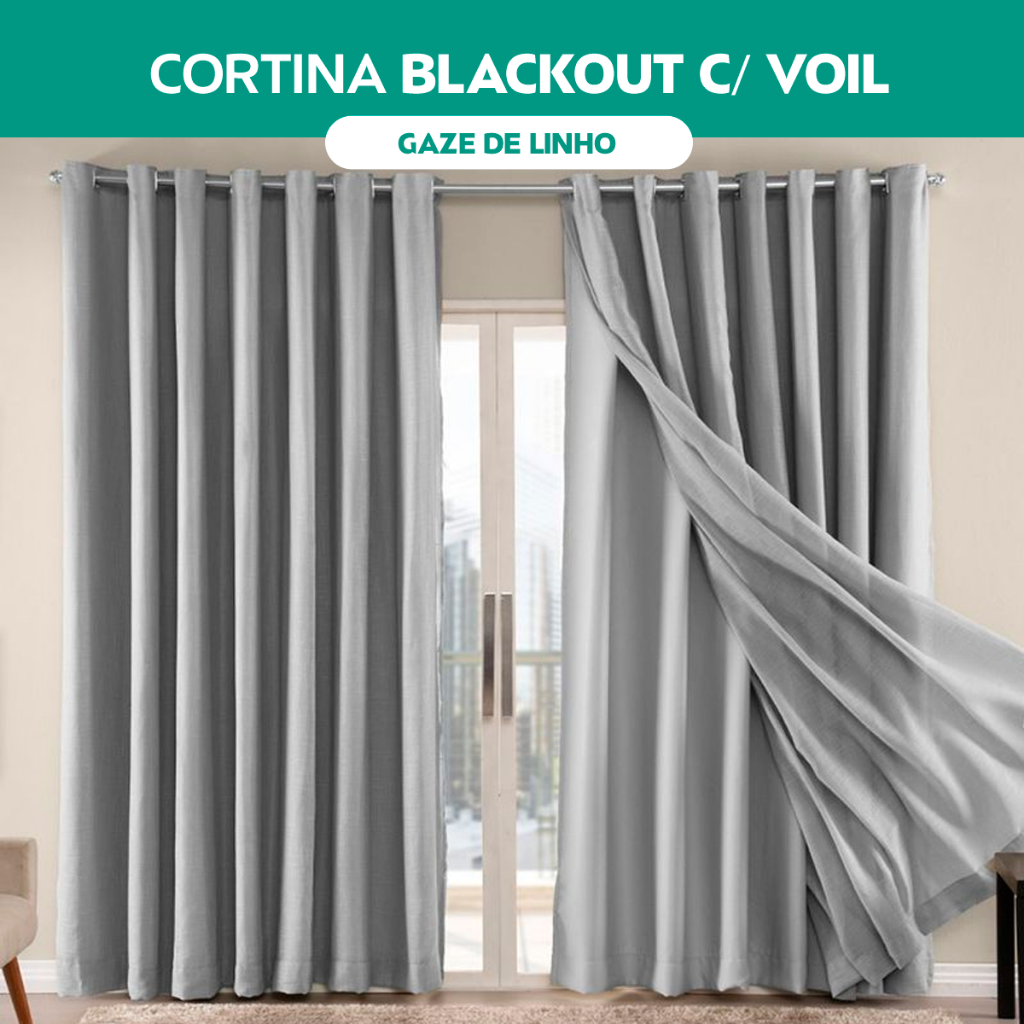 Cortina Blackout Gaze de Linho Com Forro Para Varão Simples Cortina Para Sala Quarto e Janela