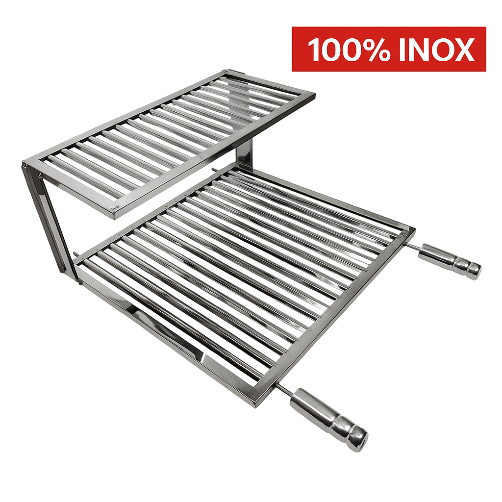 Grelha Uruguaia Parrilla Inox 430 Reforçada com Grelha Auxiliar Descanso Para Churrasqueira Gourmet em Oferta na Shopee