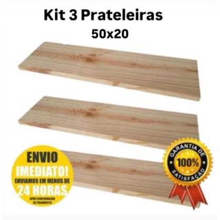Prateleira de Madeira, Pinus, Tábua, Prancha, 50cm x 20cm, Kit com 3 em Oferta na Shopee