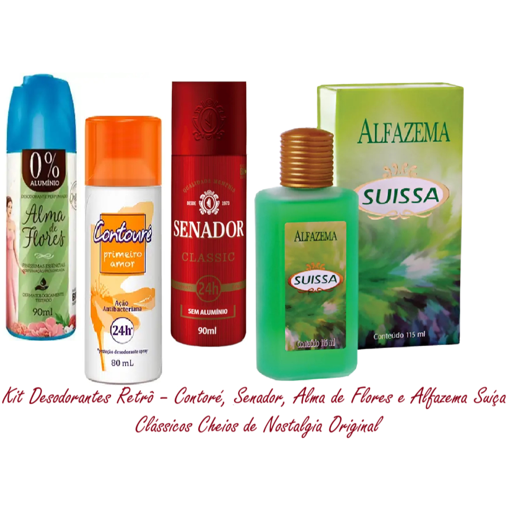 Kit Desodorantes Retrô Contoré,Senador,Alma de Flores e Alfazema Suíça Clássicos Cheios de Nostalgia