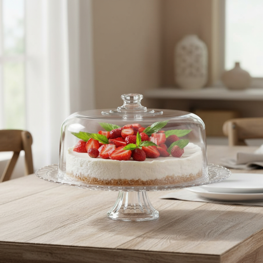 Boleira Vidro Pé Tampa Acrílica Verona Bolos Sobremesas Ruvolo em Oferta na Shopee