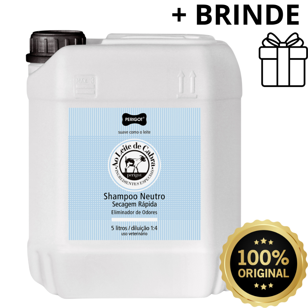 Shampoo Neutro Secagem Rápida 5 Litros - Cães E Gato - Perigot Original Linha ao Leite de Cabra