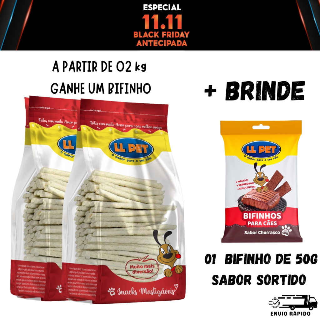 Osso Ossinhos Palitos Petiscos Mastigáveis LLPet Cães 1Kg em Oferta na Shopee