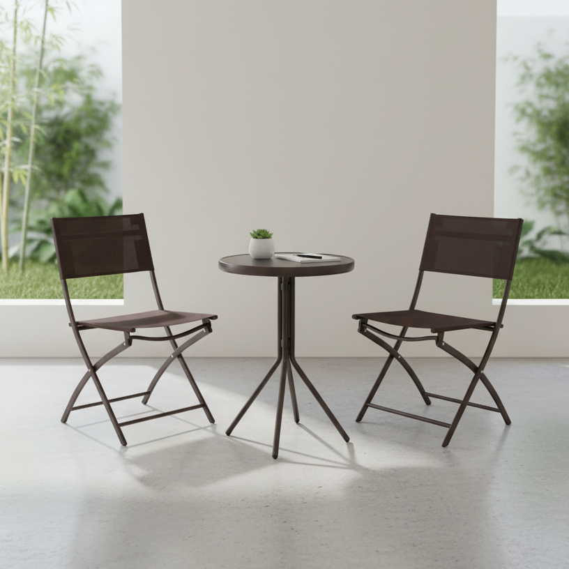 Conjunto 3 Peças Para Jardim Mesa Redonda e 2 Cadeiras Confortáveis para Área Externa  Cappuccino