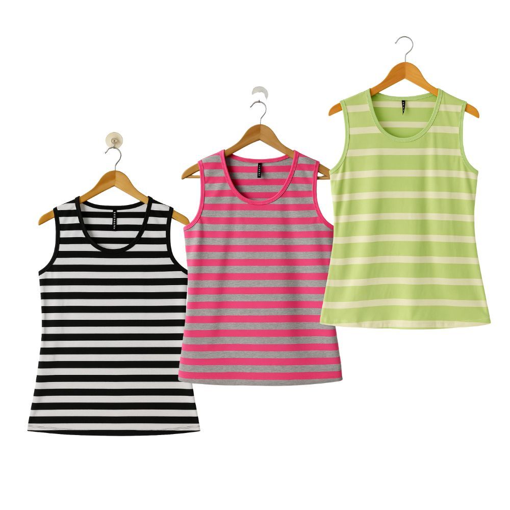 kit 3 Regatas plus size algodao com elastano listradas