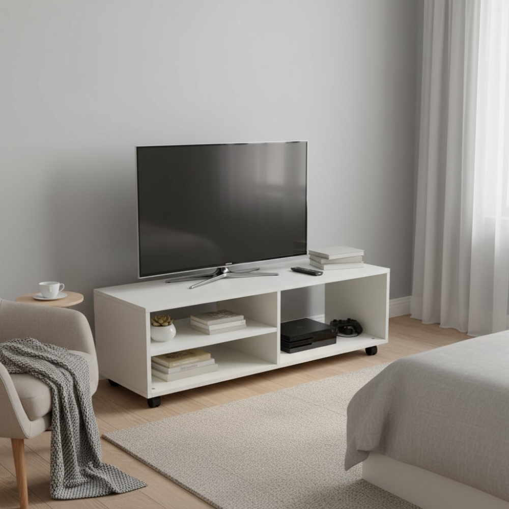 Rack Hack Para TV 43 Polegadas Rodinhas Branco Organizador Sala Estar Quarto Aparador Divisórias