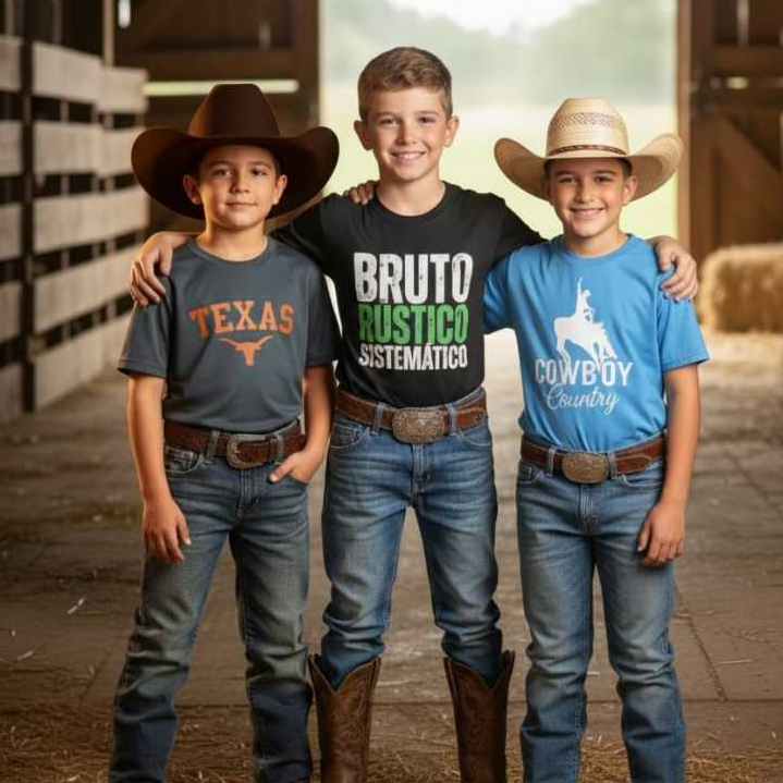 Camiseta Infantil Juvenil Masculina Dry Fit Diversas Cores E Estampa Country Texas Cowboy Bruto