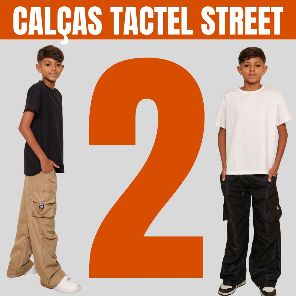 KIT 2 calça cargo juvenil menino Tactel Premium Streetwear 4 Hip Hop Bolsos Leve Estilo calça tactel infantil Escolar