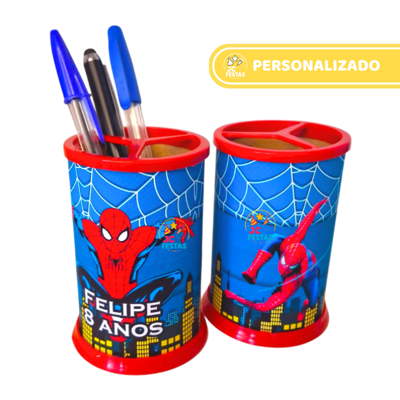 Homem Aranha Azul Porta lápis personalizado lembrancinha aniversário festa organizador de estudos