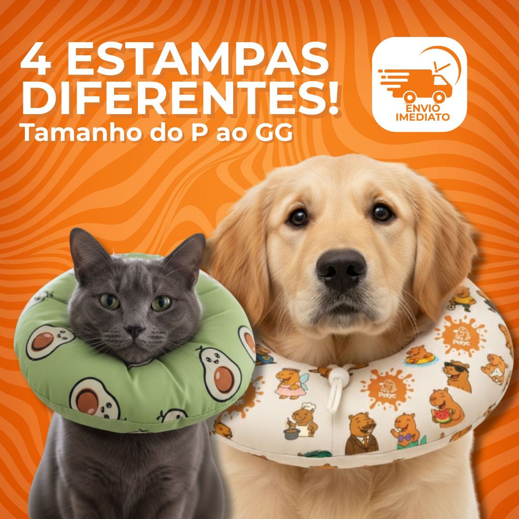 Colar Elizabetano Ajustável Pós Cirúrgico Cães e Gatos Confortável Estampado Proteção Macio P ao GG em Oferta na Shopee