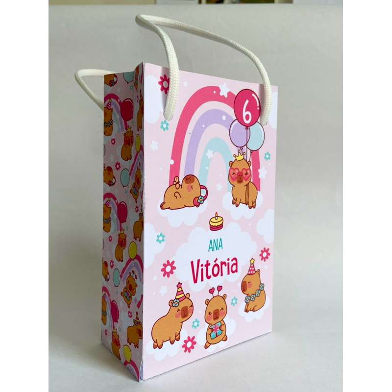 Sacolinhas Personalizadas Capivara | Sacola Lembrancinha Festa Infantil | Kit 10 Unidades