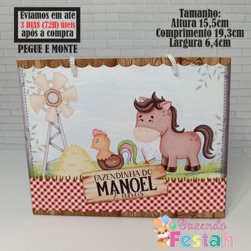Sacolinha(M) FAZENDINHA MENINO personalizada - lembrancinha de festa - aniversário - sacolinha surpresa