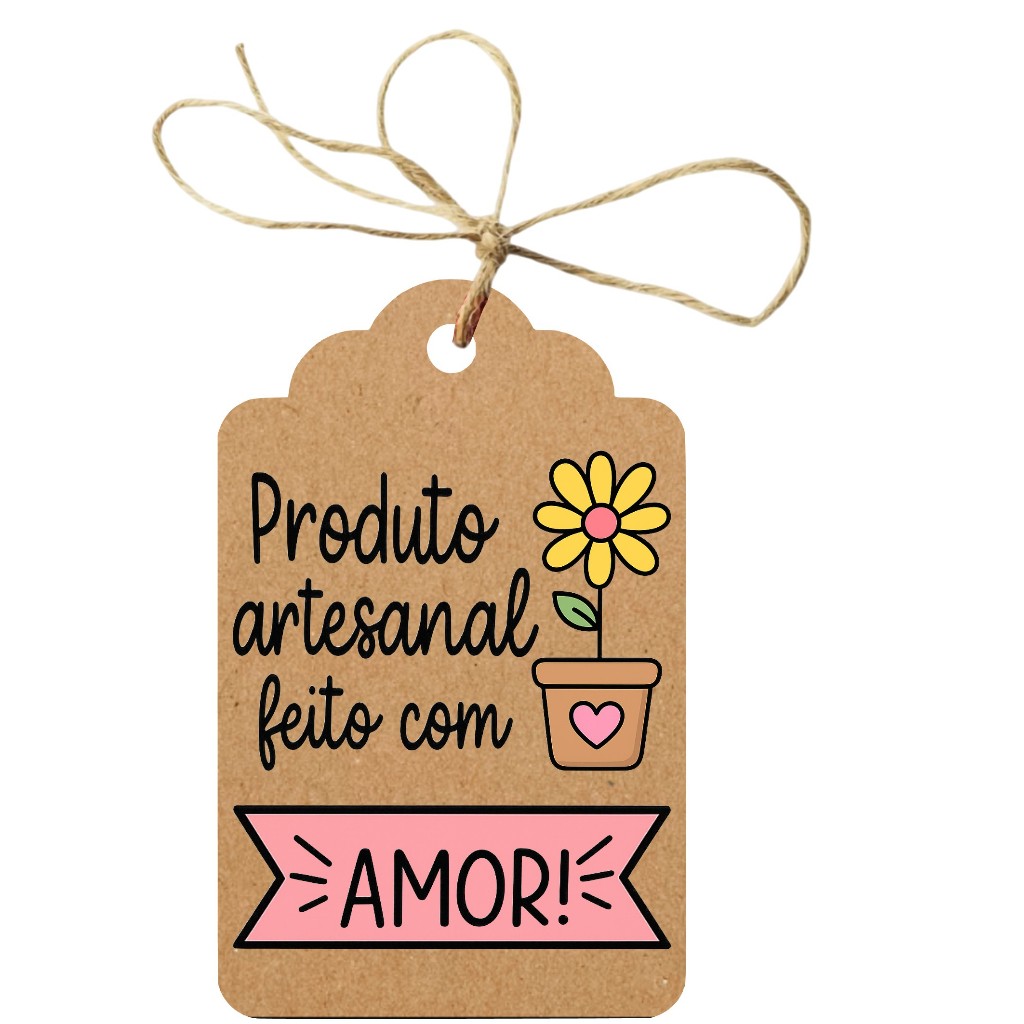 Tag Kraft – Produto Artesanal Feito com Amor - Modelo Flor – 50 ou 100 unidades em Oferta na Shopee