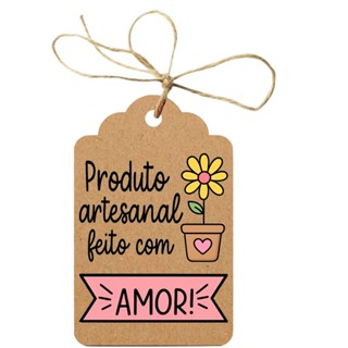 Tag Kraft – Produto Artesanal Feito com Amor - Modelo Flor – 50 ou 100 unidades em Oferta na Shopee