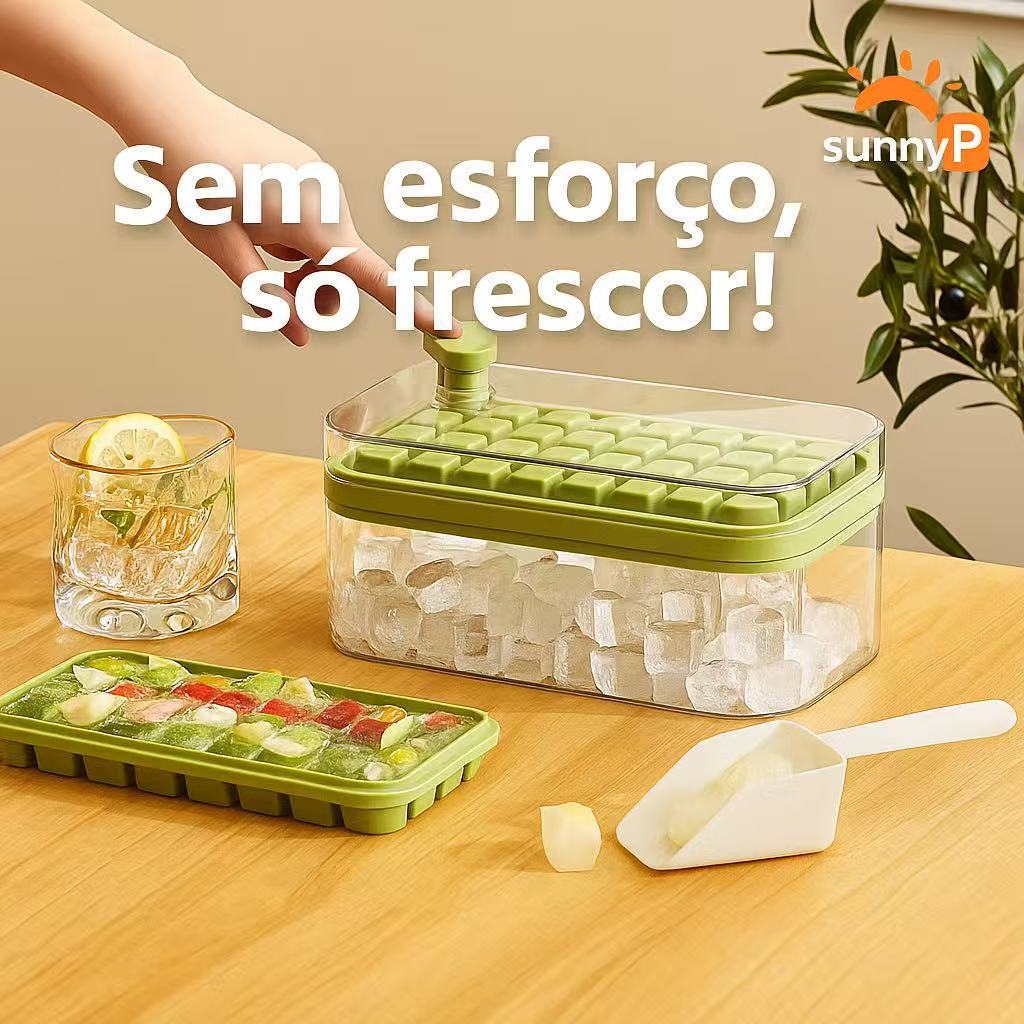 Forma de Gelo Bandeja Dupla de 64  Cubos de Gelo com Tampa Geladeira Freezer com espatula em Oferta na Shopee