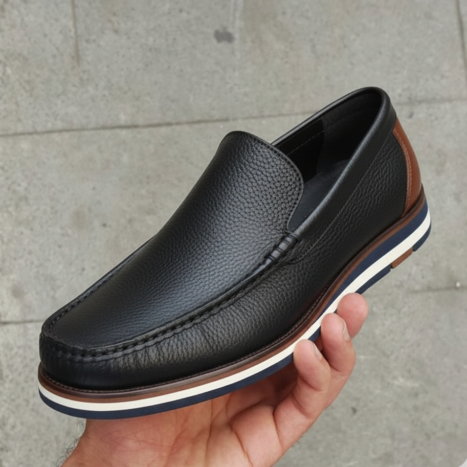 Mocassim Masculino Social Couro Legitimo Sapatilha Calce Fácil para Trabalho Preto Marrom Clássico