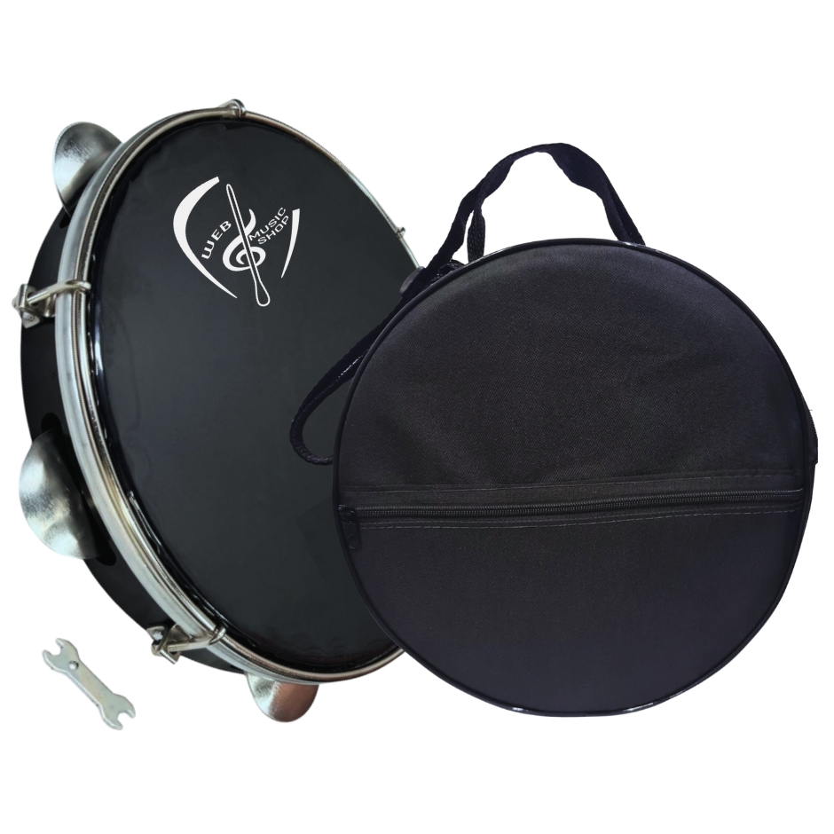 Pandeiro Profissional Pele Preta 10 Pol. 6 Platinelas Web Music+ Capa Luxo