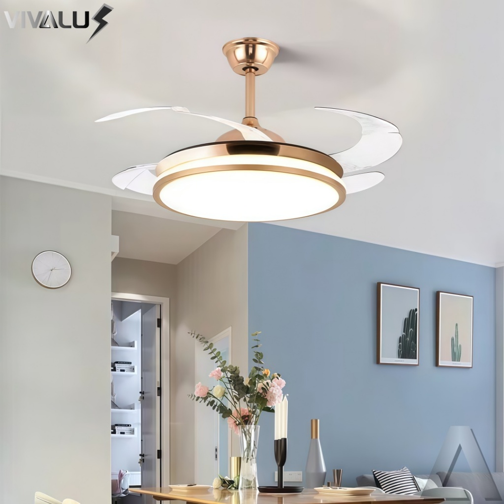 Ventilador de Teto Retrátil LED Fresh Wind Iluminação Ventilação com Tecnologia e Estilo Lustre Gold em Oferta na Shopee
