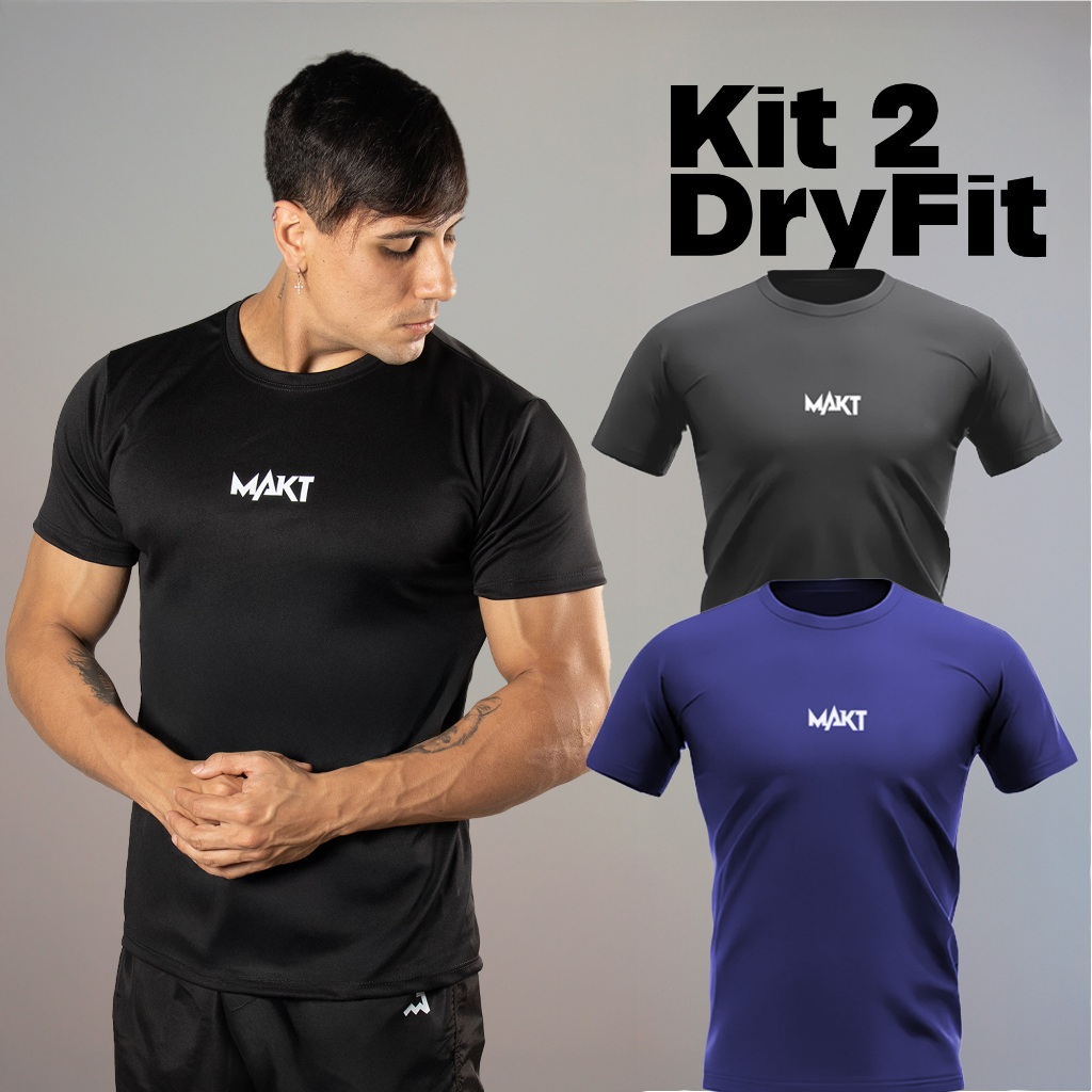 Kit 2 Camiseta Dry Masculina Manga Curta Fitness Academia Corrida CrossFit Poliester Premium Esporte