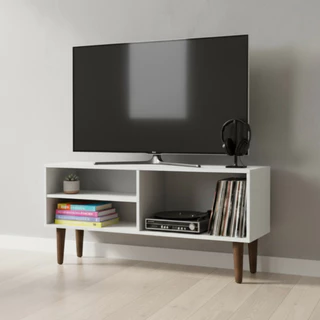 Rack Para TV 43 Polegadas Pé Palito 90cm Branco Aparador Sala Estar Vintage Nicho Hack Horizontal