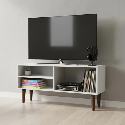 Rack Para TV 43 Polegadas Pé Palito 90cm Branco Aparador Sala Estar Vintage Nicho Hack Horizontal