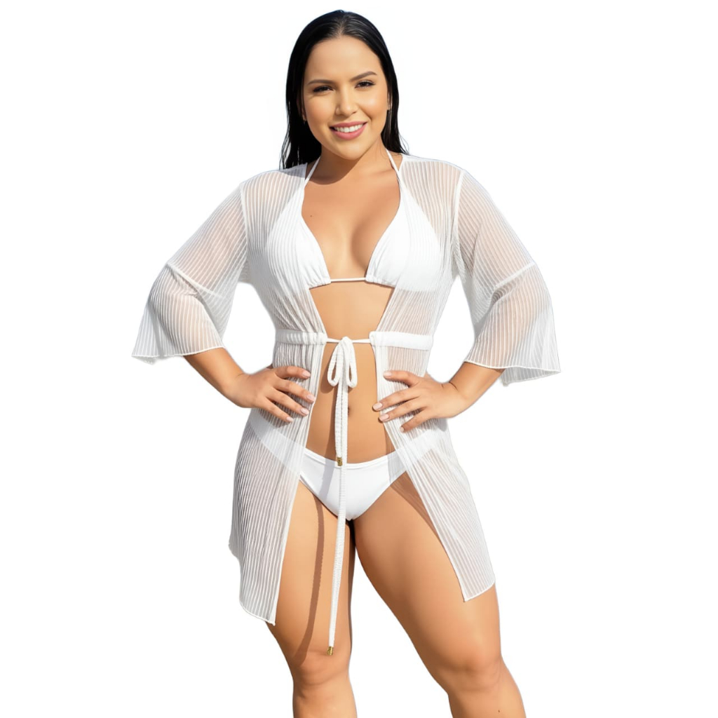 Vestido Curto Kimono Feminino Saída Praia Meia Manga Tule em Oferta na Shopee