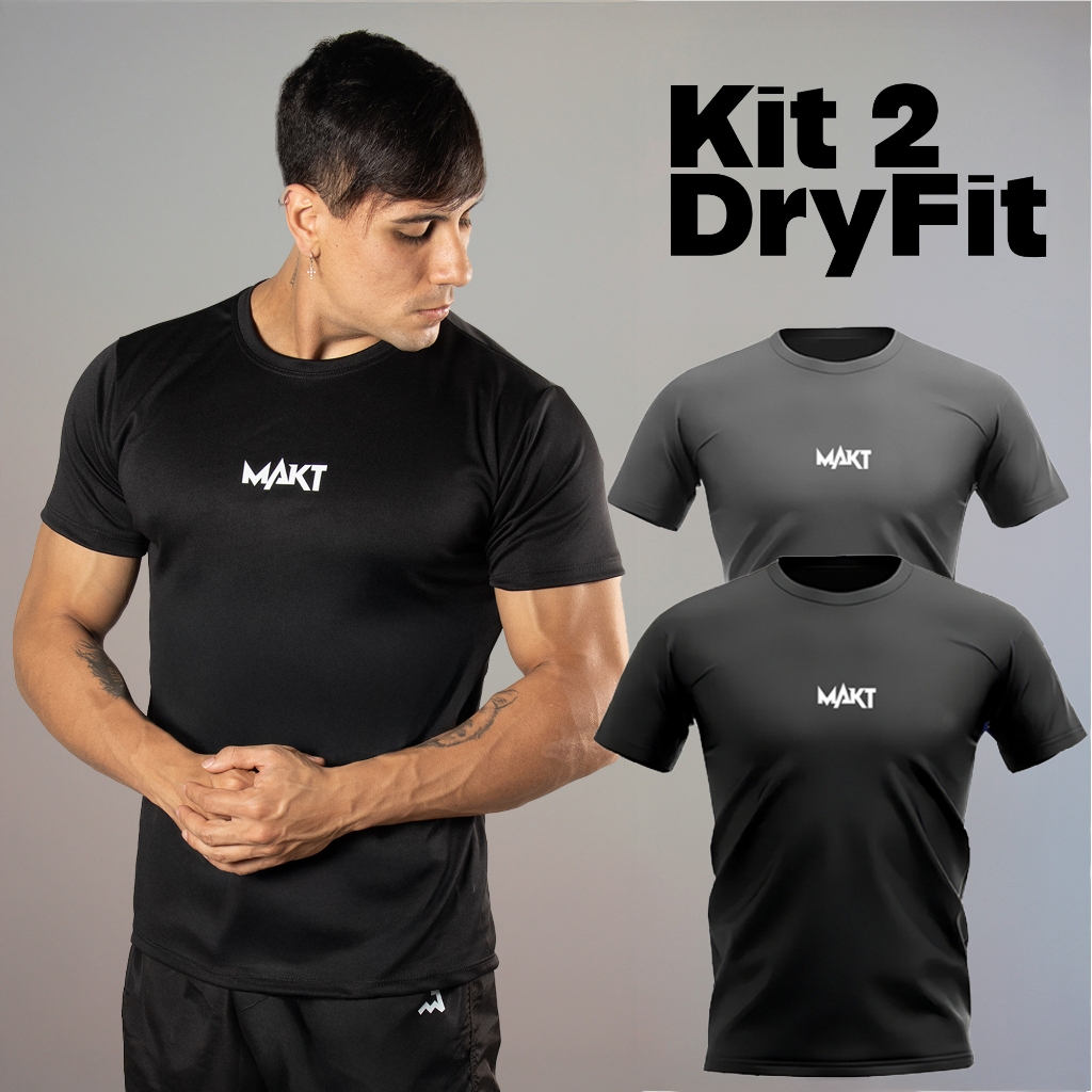 Kit 2 Camiseta Dry Masculina Manga Curta Fitness Academia Corrida CrossFit Poliester Premium Esporte