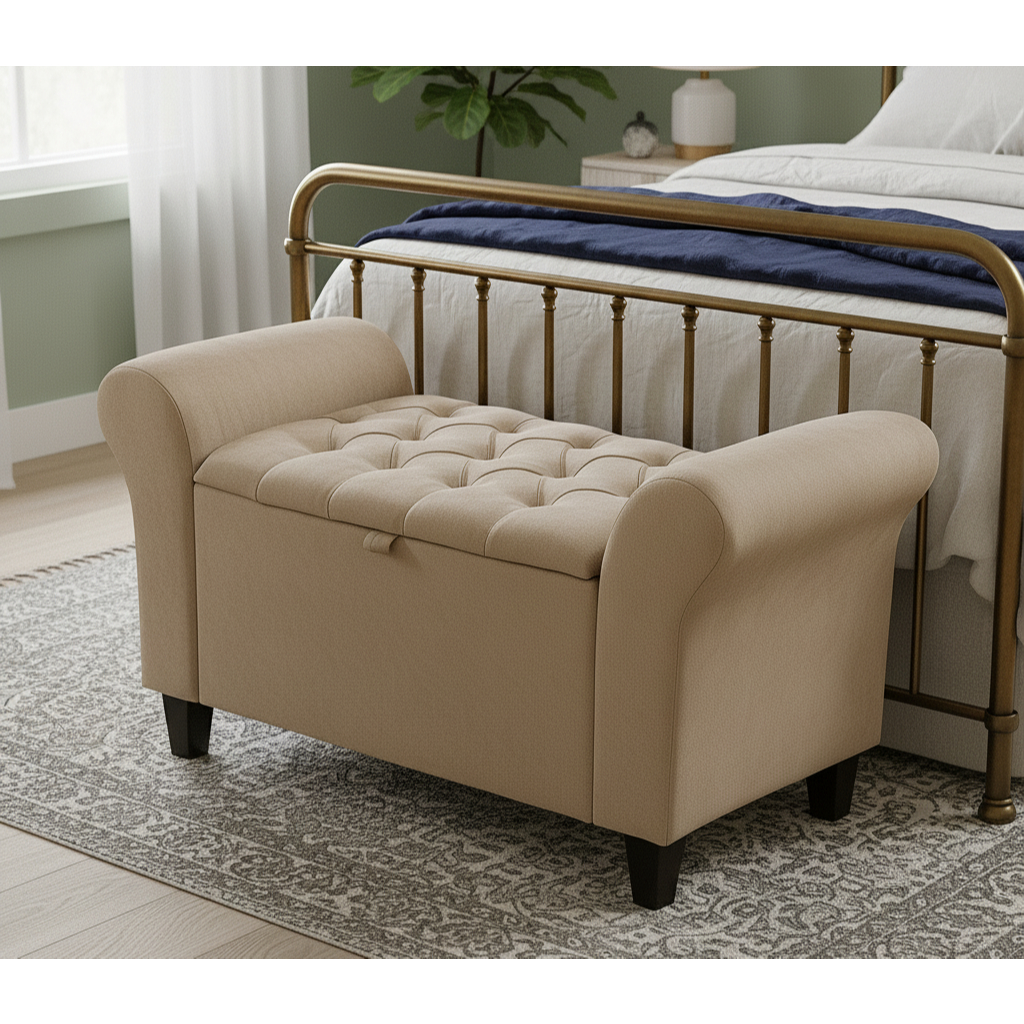 Baú Recamier Divã Paris Capitonê 90cm Tecido Suede Estrutura em Madeira Para Solteiro Quarto - AV