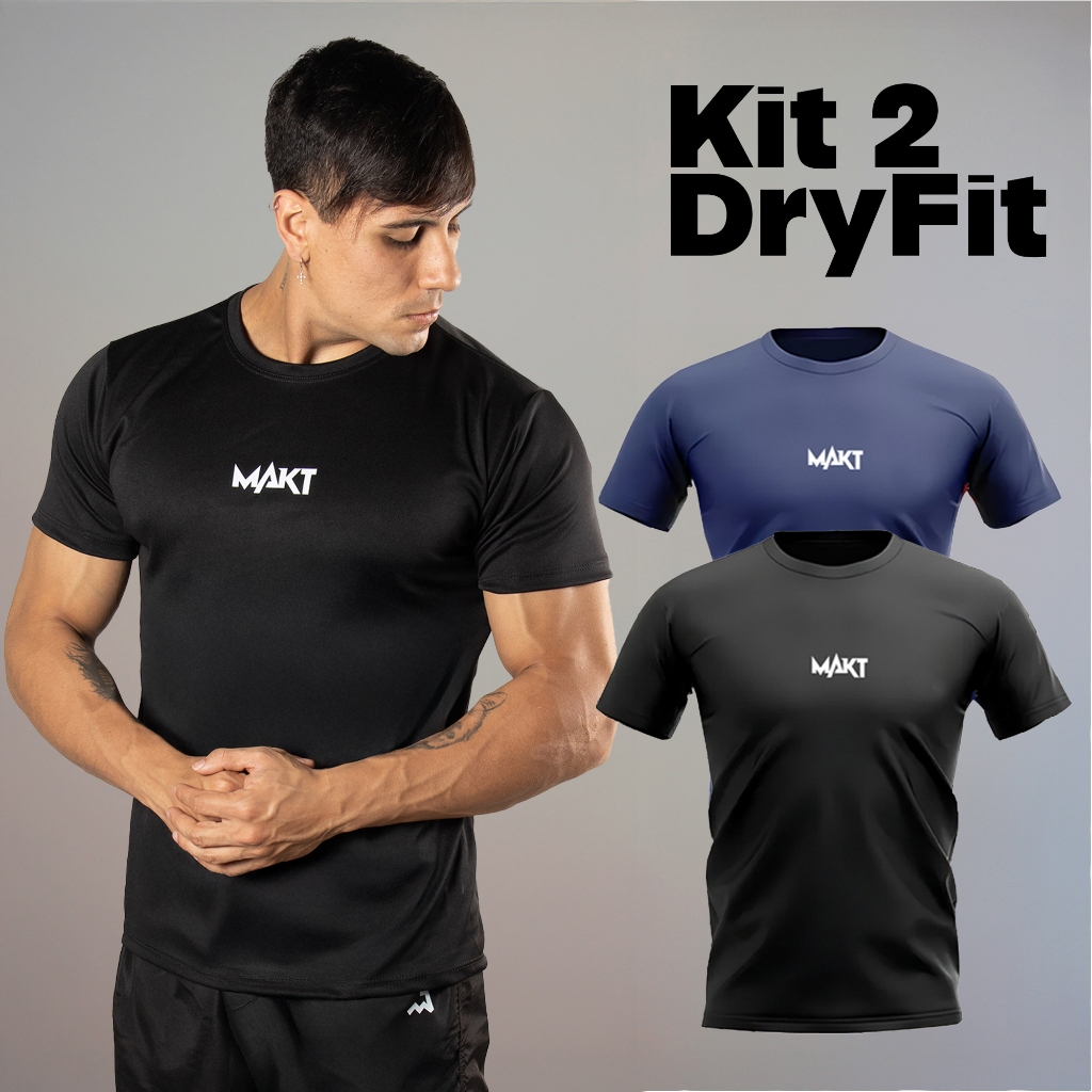 Kit 2 Camiseta Dry Masculina Manga Curta Fitness Academia Corrida CrossFit Poliester Premium Esporte