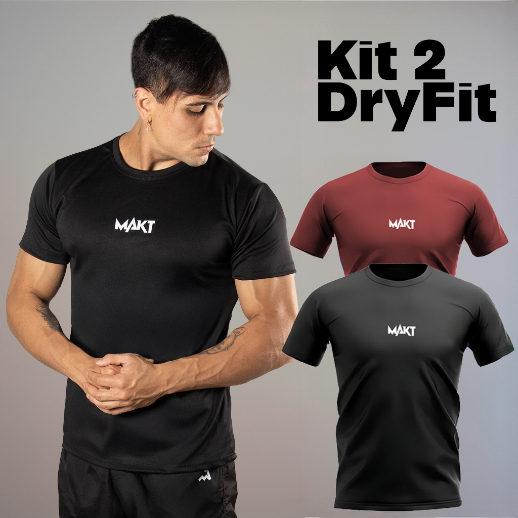 Kit 2 Camiseta Dry Masculina Manga Curta Fitness Academia Corrida CrossFit Poliester Premium Esporte