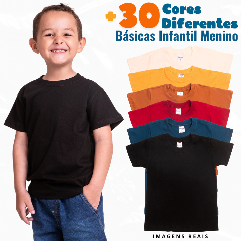 Kit 5 Camiseta infantil menino Básica camisa infantil menino camiseta básica infantil Tamanho 2 à 12
