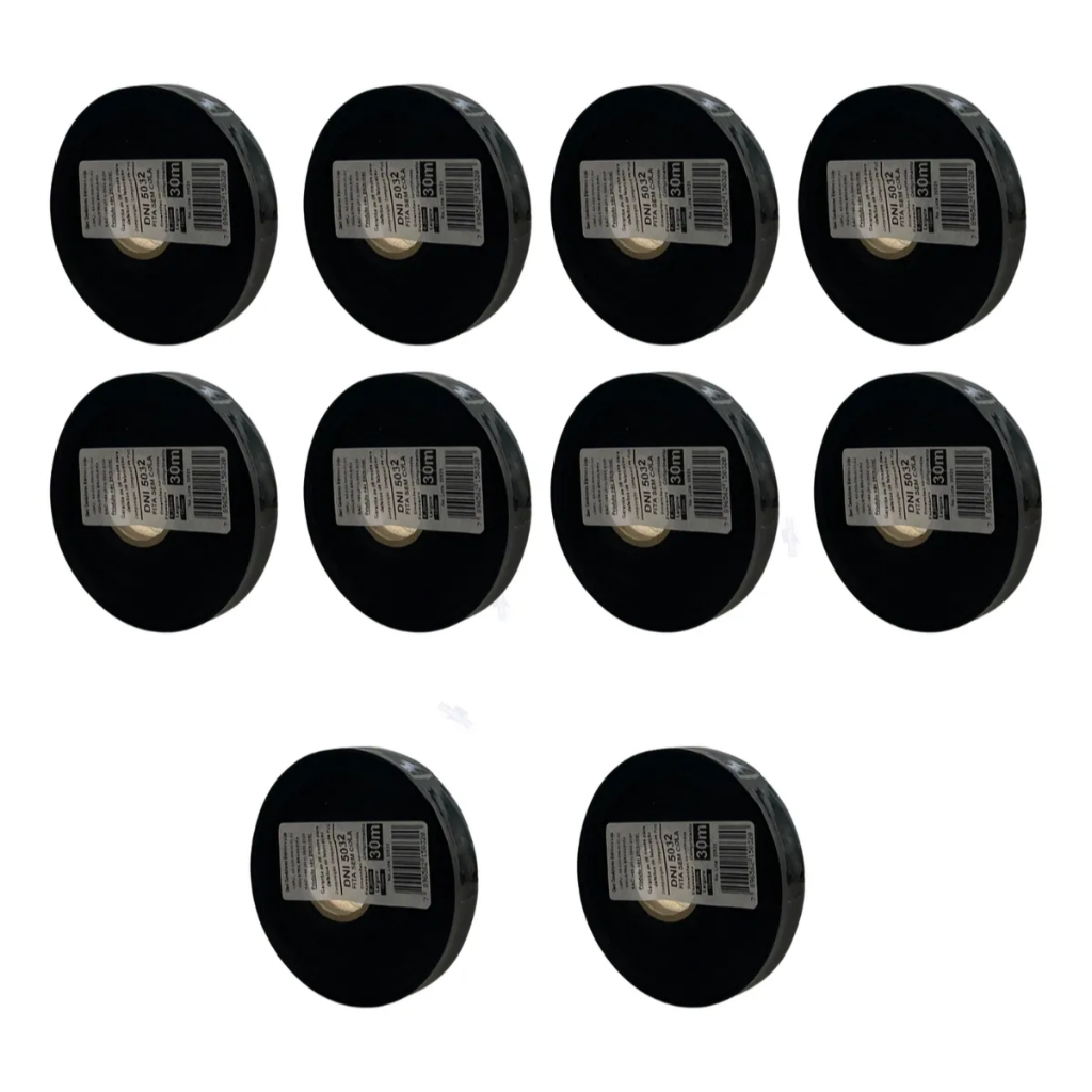 Kit 10 Rolos de Fita PVC Preta Sem Cola Para Conectores 30m Original DNI5032 em Oferta na Shopee