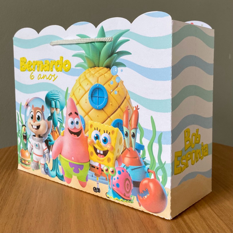 Sacolinhas Personalizadas Festa Bob esponja  / DESMONTADAS