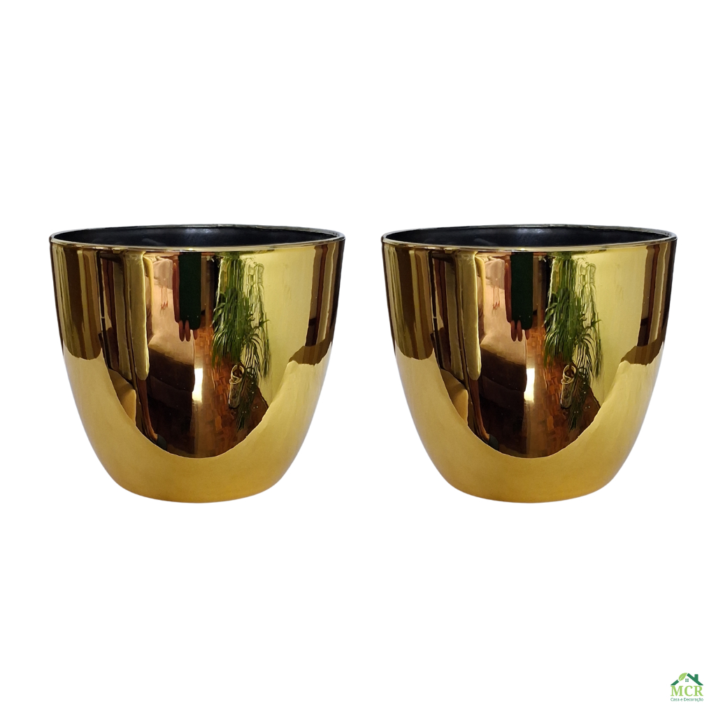 KIT 2 Cachepot Vasos Decorativos de Plástico Dourado Redondo Liso para Arranjo, Flores, Plantas Artificiais e Suculentas em Oferta na Shopee