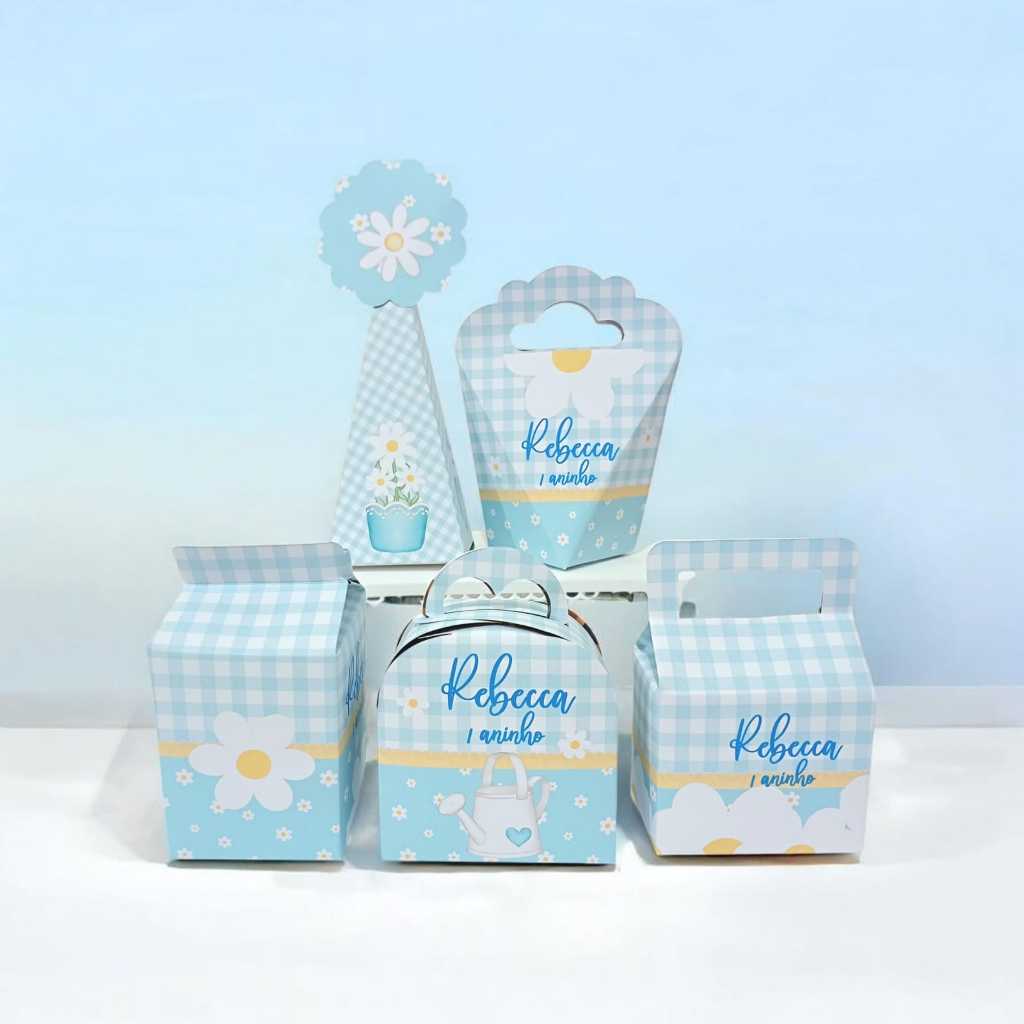 Kit Caixinhas Personalizadas Margarida Azul Festa  Aniversário Lembrancinhas