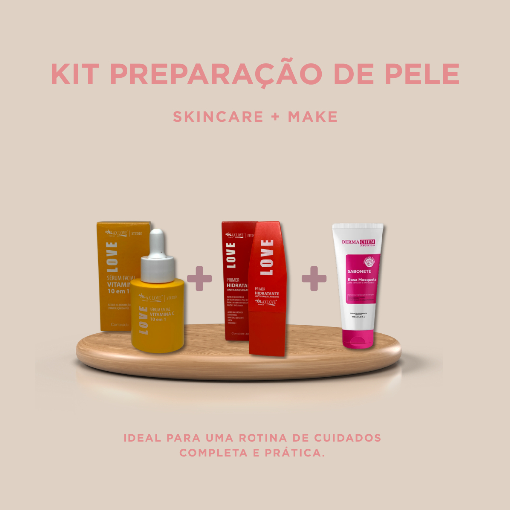 Kit Completo de Preparação da Pele – Sabonete + Sérum Vitamina C + Primer Maxlove | Rotina Facial Completa