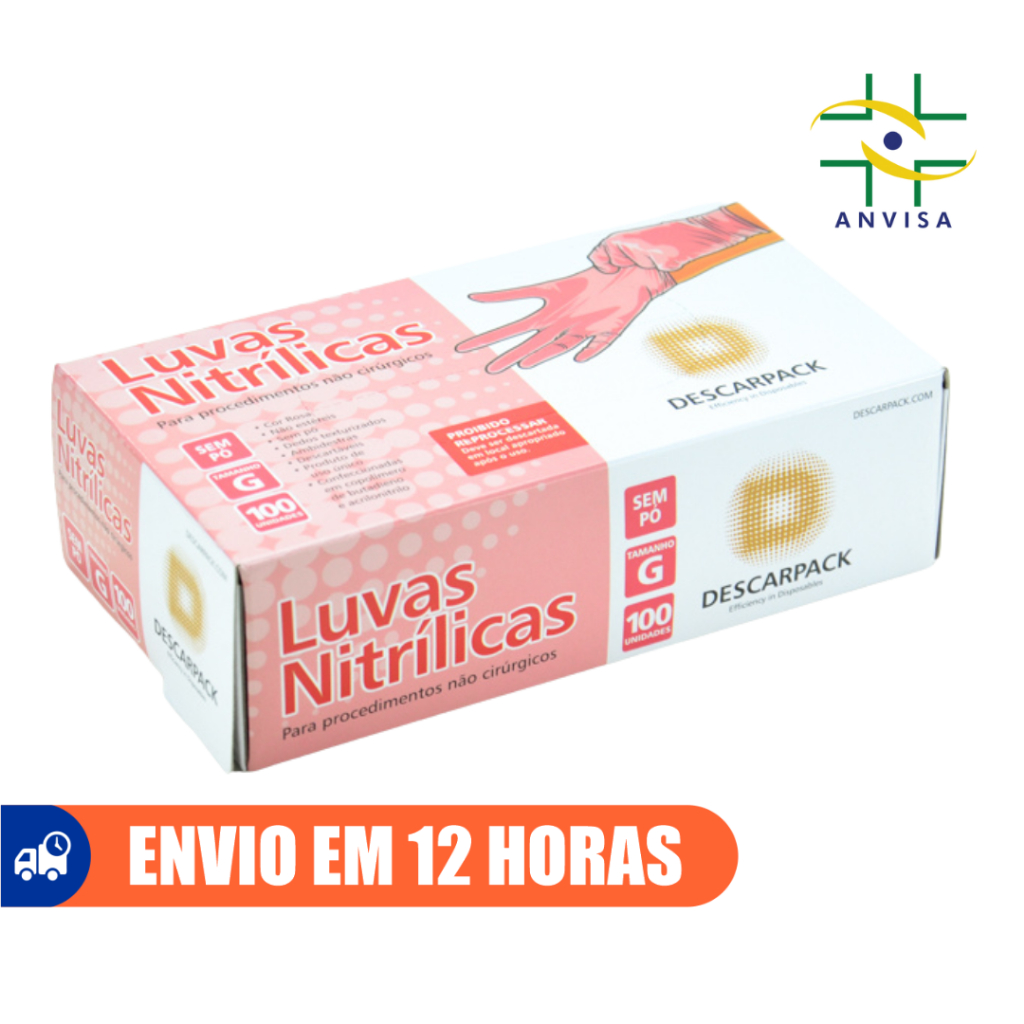 Luva de Procedimento Nitrílica Rosa Sem Pó 100un Selo Anvisa Descarpack