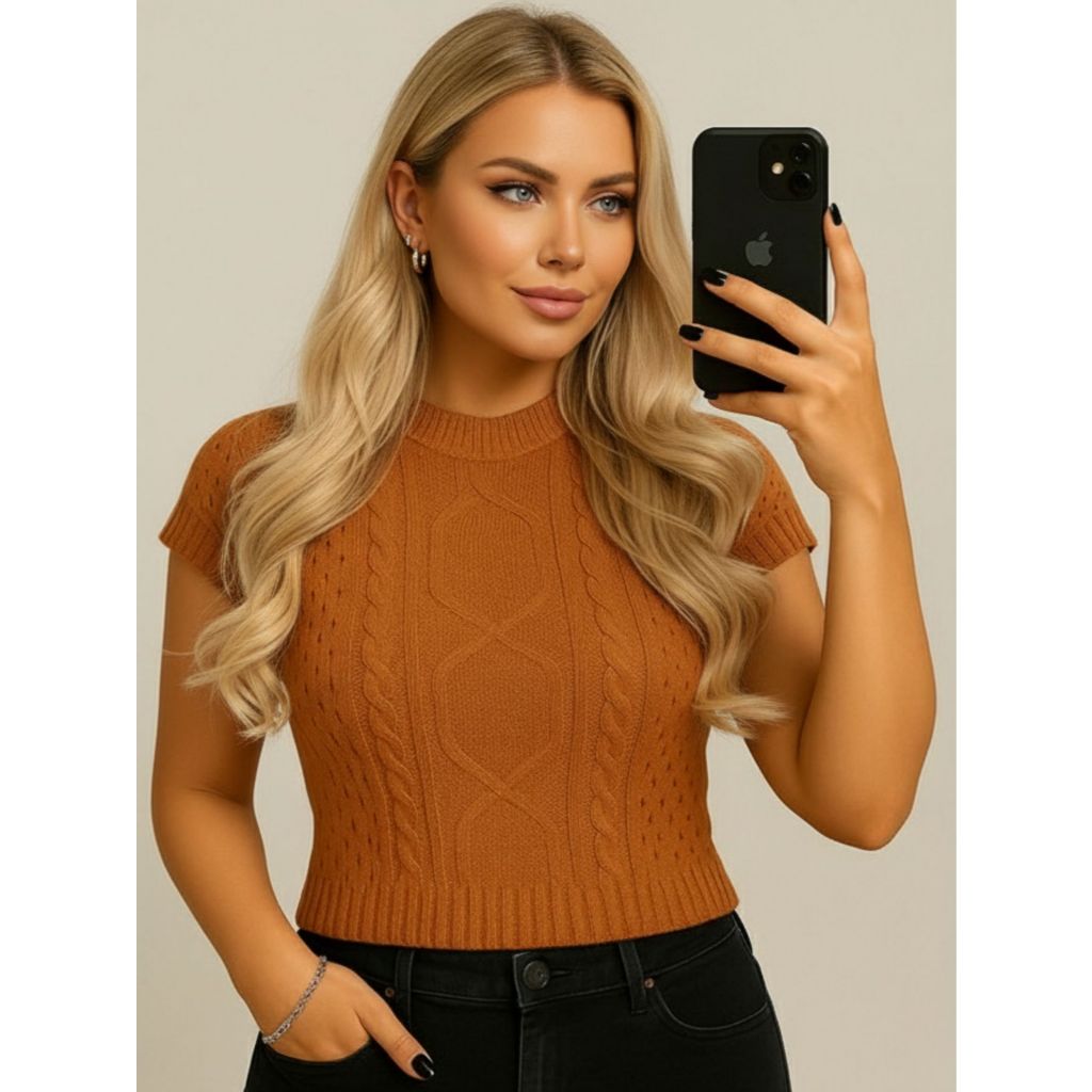 Blusa Manga Japonesa Trançada Modal Tricot Malha
