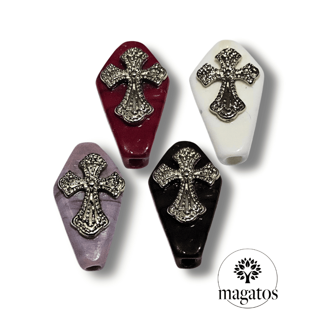 Entremeio Murano Caixão Com Cruz Metal (Vermelho/ Branco/ Roxo/ Preto)- PMU01