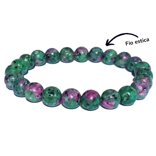 PULSEIRA DE RUBI ZOISITA  PEDRA NATURAL ESFERA TAMANHO  8 MM ENERGIA ESPIRITUAL